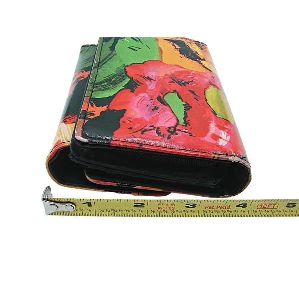 Safe Keeper Tri-fold Faux Wallet Pink Green Yellow Floral Details Black Interior - Image 11