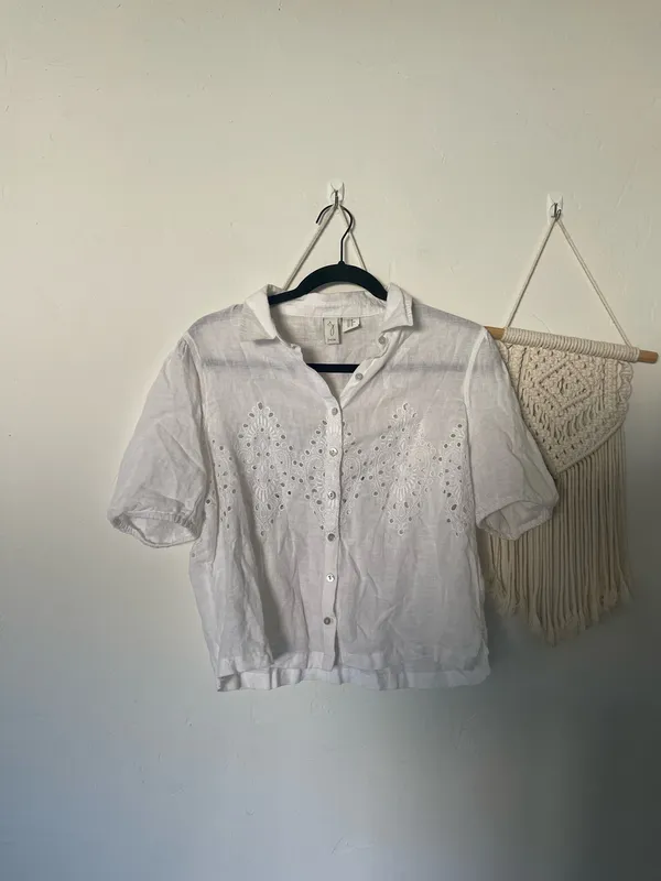 Joie Eyelet Linen Button Down Top - Image 2