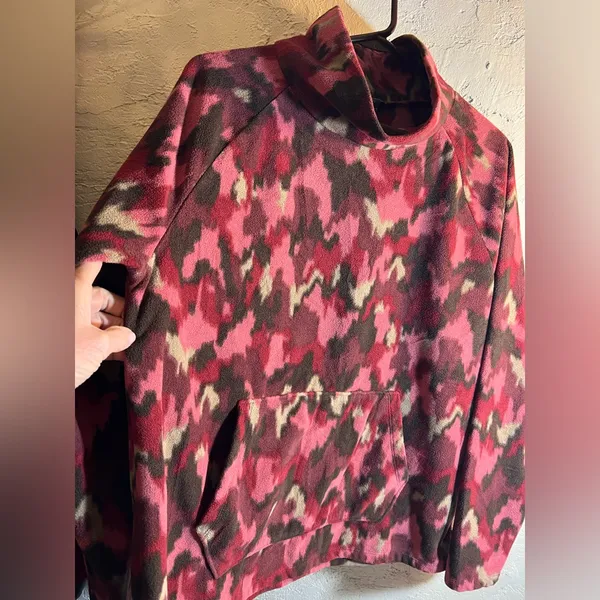 Eddie Bauer Wine Pink Fleece Pullover Turtleneck LG loose fit - Image 4