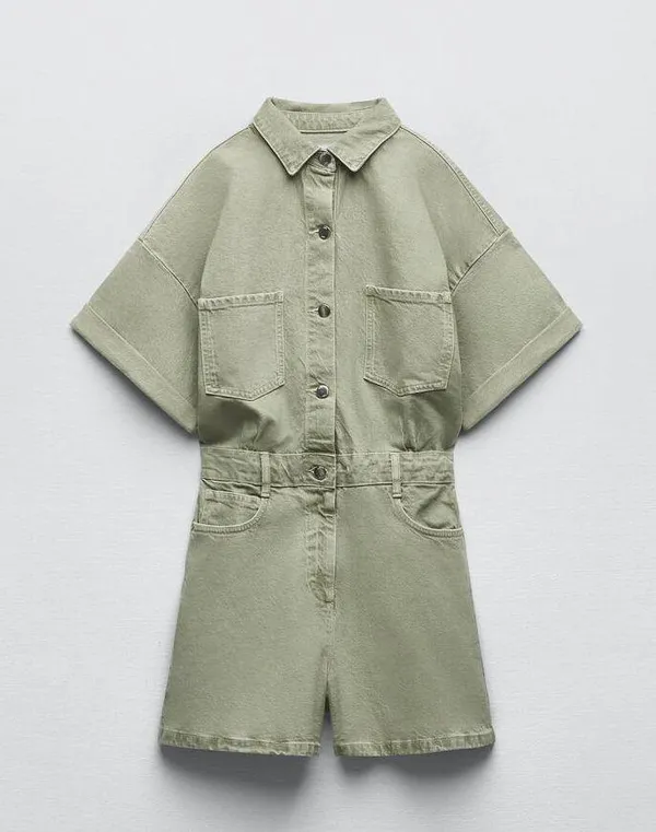romper jumpsuit denim jeans olive green - Image 10