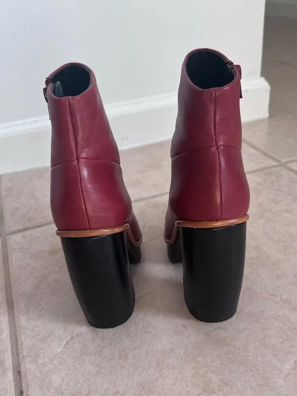 ALDO Burgundy Leather Platform Ankle Boots Y2K Chunky Heel 7.5 - Image 4