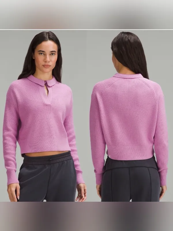 Lululemon Collared Merino Wool-Blend Sweater Dahlia Mauve SZ medium - Image 2