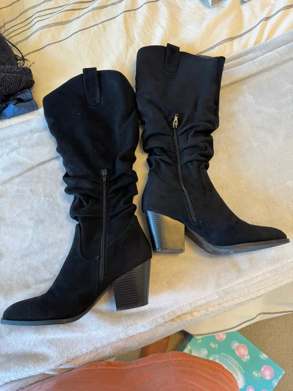 Suede Black Boots Size 8 - Image 2