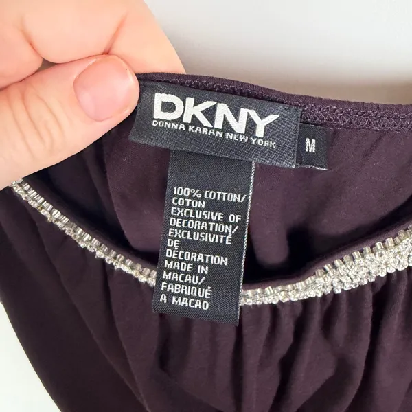 DKNY Beaded Neckline Tank Top Medium Brown Embellished Sparkle Y2K Glam Stretch‎ - Image 5