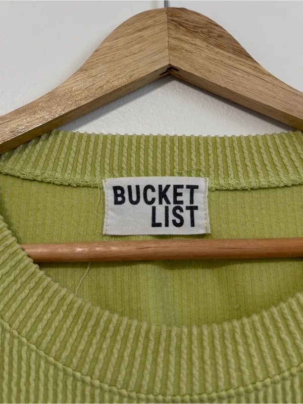 BUCKETLIST Nashville Sweatshirt Size Large Pullover Sweater Ribbed in lime - Image 3