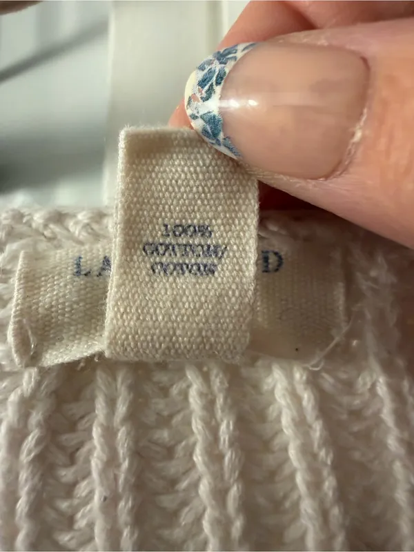 Lands' End Cotton Cream & Navy Striped Crewneck Sweater - Image 3