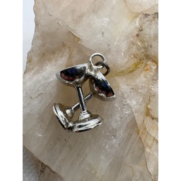 Vintage Sterling Silver Martini Glasses Charm with Red Olive Beads 925 Cocktail - Image 2