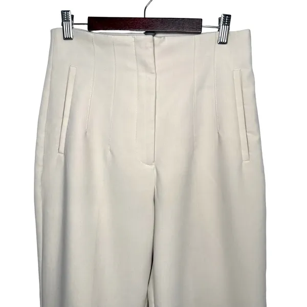 Zara Medium High Waisted Pleated Straight Leg Pants Cream Minimalist Cropped - Image 5