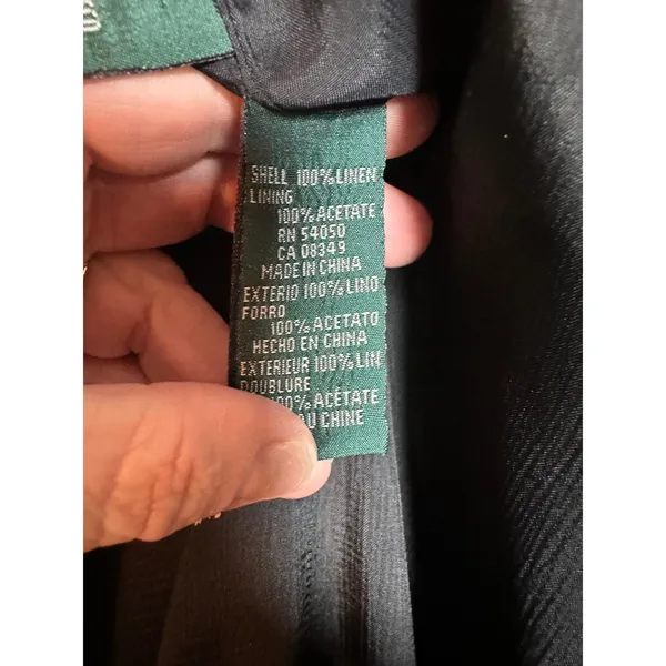 Lauren Ralph Lauren Black 100% Linen Collarless Longline Blazer Jacket Size 14 - Image 6