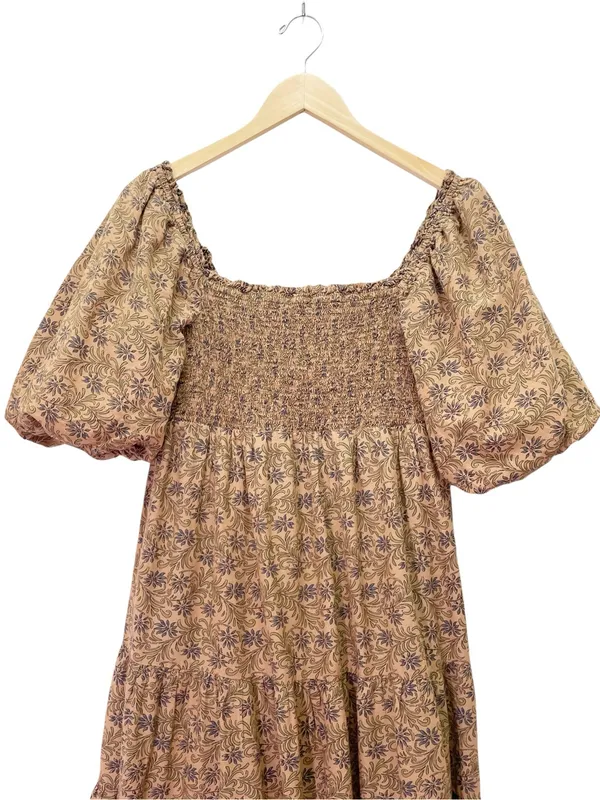 A Loves A Brown Floral Smocked Puff Sleeve Tiered Midi Dress Large Cottagecore - Image 4