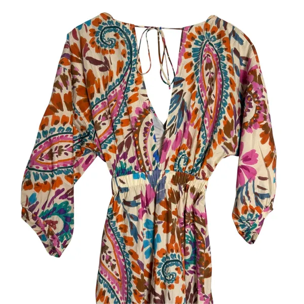 Zara Blogger Favorite Colorful Paisley Tiered Knotted Cotton Resort Midi Dress - Image 6
