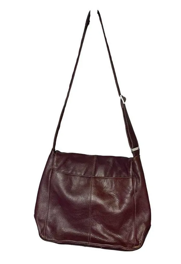 Levenger Shoulder Bag Large Medium Maroon Burgundy Fold Over Chic Purse Saddle - Image 2