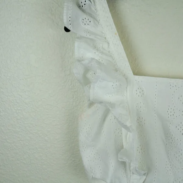 Madewell Eyelet Ruffle Mini‎ Dress 8 White Cutout Cotton Summer Boho Romantic - Image 6