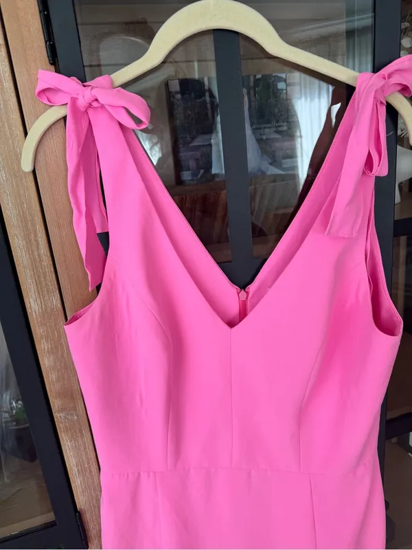 Amanda Uprichard Allora Dress shocking pink bows barbiecore mini vneck cocktail - Image 9