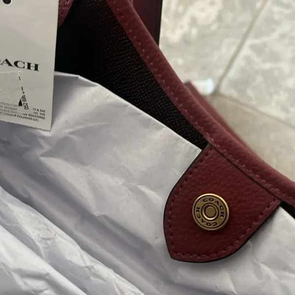 Coach Polished Pebble Leather Restored Day Tote in Brass/Brick Red, New +DustBag - Image 11
