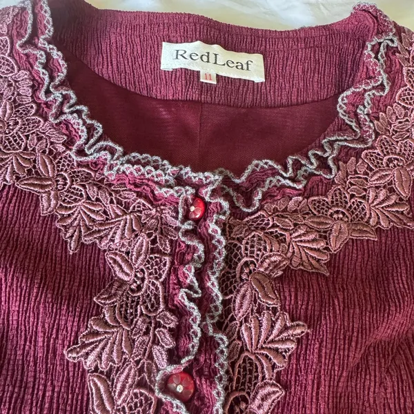 Elegant Burgundy Lace Trim Top - Image 6