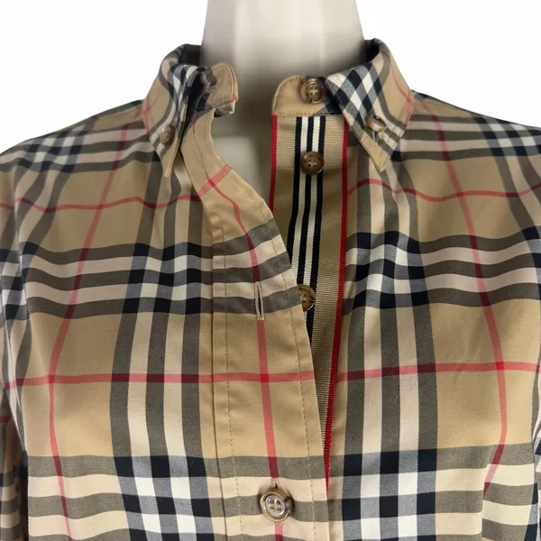 Burberry Giovanna Vintage Check Poplin Cotton Shirt Dress Beige Size 4 - Image 9