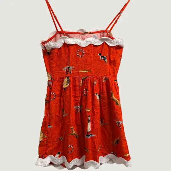 Anthropologie Celandine Linen-Blend Scalloped Mini Dress XXS Red Nautical - NWT - Image 4