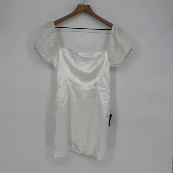 Lulus Precious Enchantment White Satin Floral Puff Sleeve Mini Dress‎ Size S - Image 3