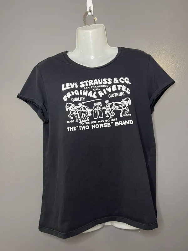 Levi's Shirt Womens Large Black Levi Strauss Two Horse Graphic Tee Top Logo - Image 2