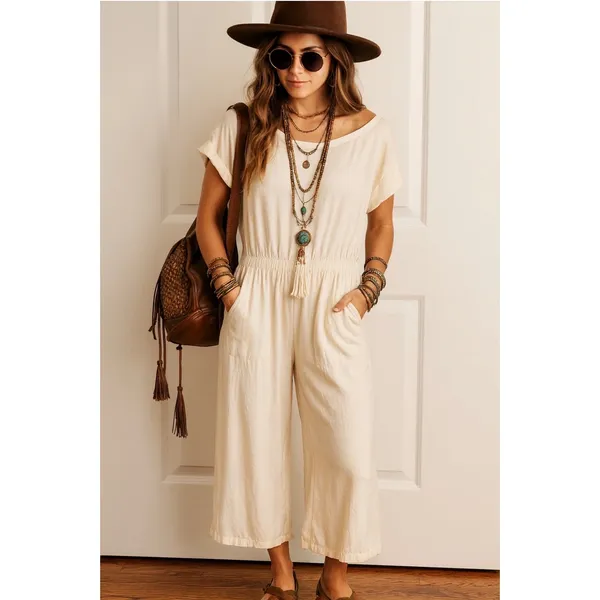 Free‎ People Free-est Jumpsuit Womens Small White Excellent Open Back Tie Detail - Image 2