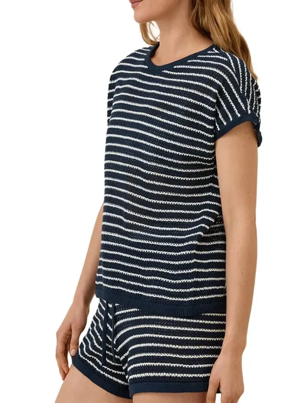 Pact Cotton and Linen Navy & White Striped Knit Top Size XL - Image 4