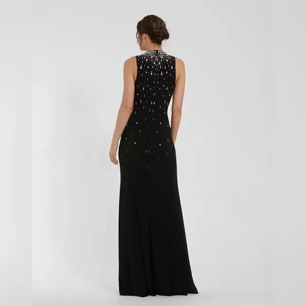 MAC DUGGAL 2260 Black High Neck Sleeveless Beaded Jersey Fitted Gown Size 6 - Image 5