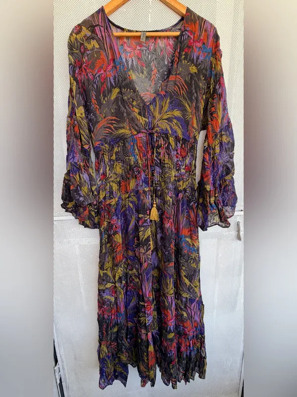 Anthropologie Purple Multi Floral summer Tie-Waist Maxi Dress - Image 2