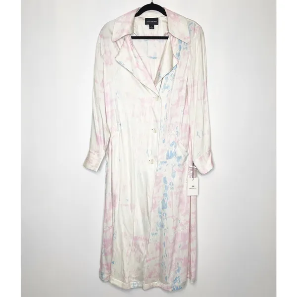 NWT Something Navy Tie Dye Trench Coat Duster Jacket Pink Blue Size XS - Image 3