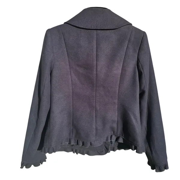Mac &‎ Jac Navy Blue Ruffle Trim Double Breasted Pea Coat Jacket Womens Large - Image 3