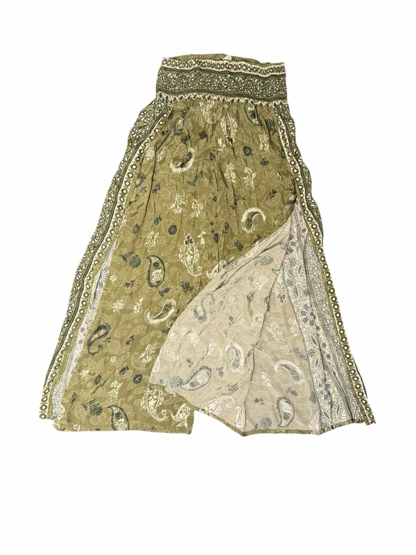 Earthbound Olive Paisley Split Leg Palazzo Pants Boho Festival Medium Hippie - Image 5