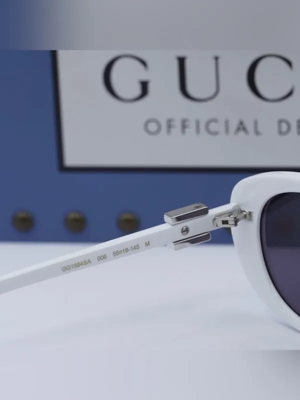 New Gucci Oval Sunglasses Gucci Gg1684sa 006 White Grey Women Eyewear Nib - Image 11