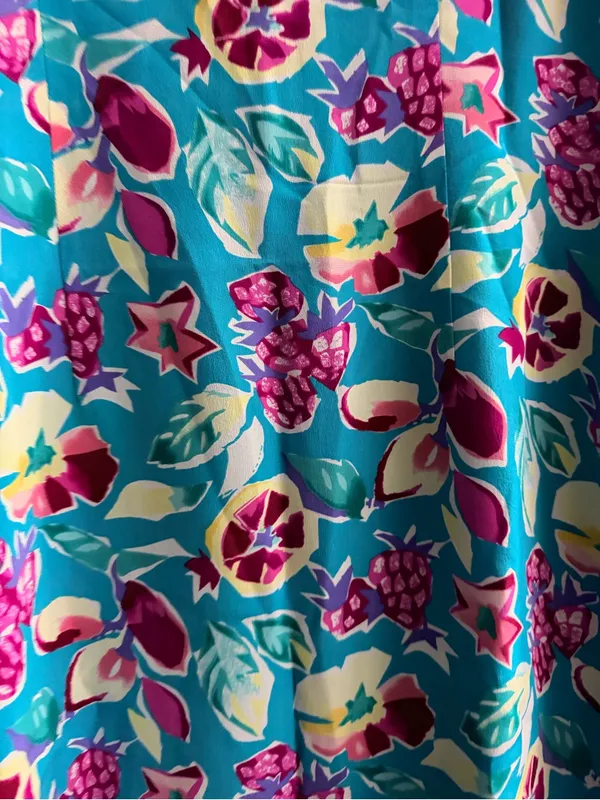 Adrianna Papell Turquoise and Pink Floral Midi Silk Dress - Image 4