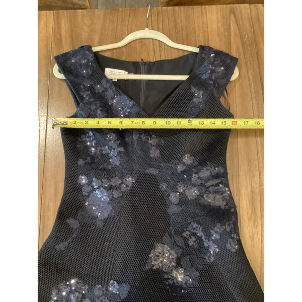 rickie freeman teri jon a line navy sleeveless floral sequin Mini dress 2 - Image 9