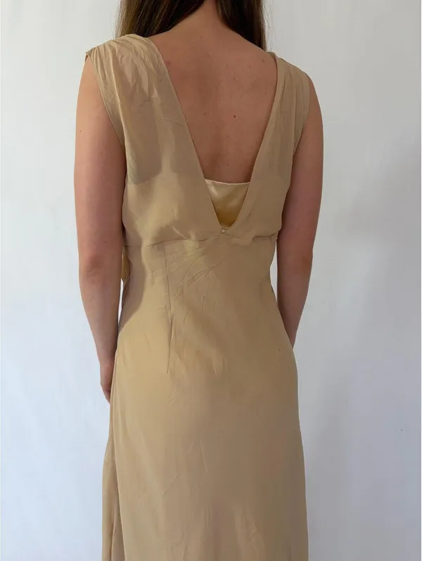 Nude Cream Shimmery Embellished Mesh Overlay Vintage Princess Dress - Image 5