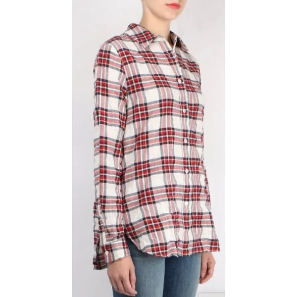 Jenni Kayne‎ Sequoia Plaid Cotton Button Down Shirt Red Cream S - Image 5