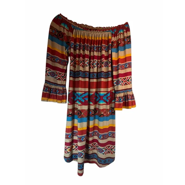 SCULLY Serape Red Aztec Peasant Dress - Size M - Image 8