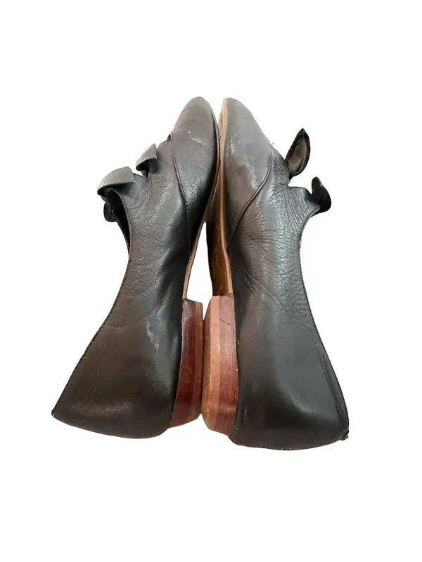 Video Black Pointed Toe Bow Mary Jane Leather Ballet Flats Cutout Size 7 Women's - Image 11