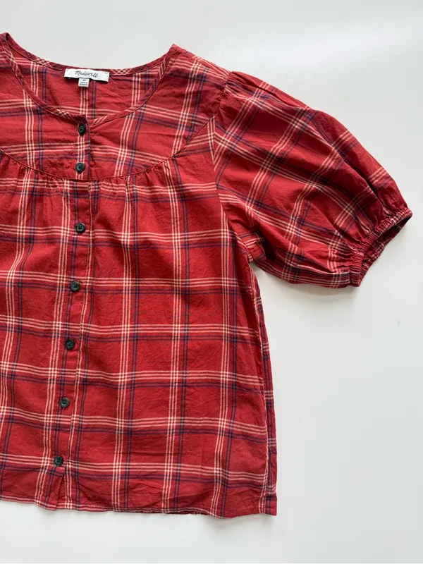 Madewell Red Plaid Prose Shirt XS - Image 5
