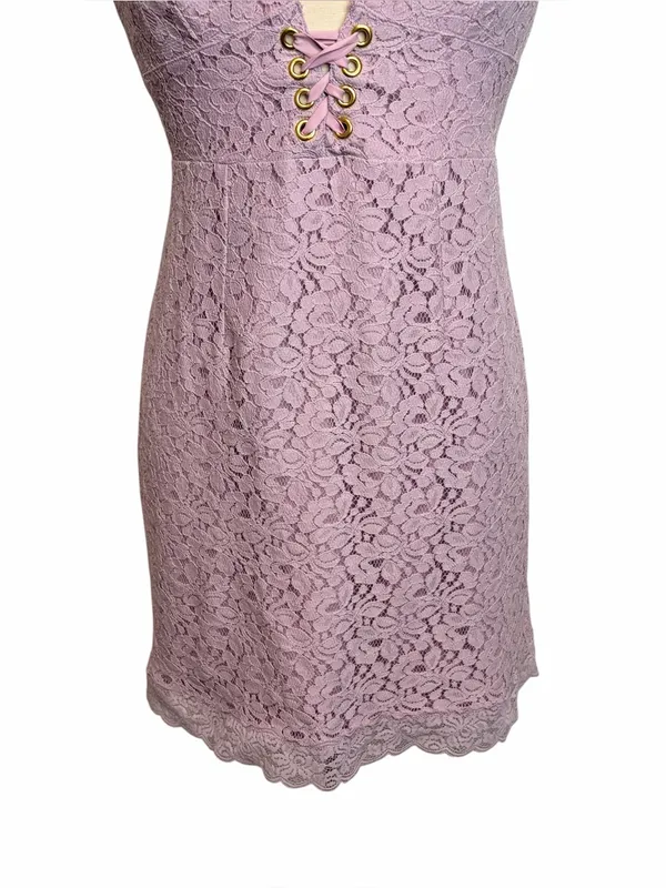 VINTAGE VICTORIA’S SECRET Lavender‎ Lace Mini Bodycon Dress, Medium - Image 3