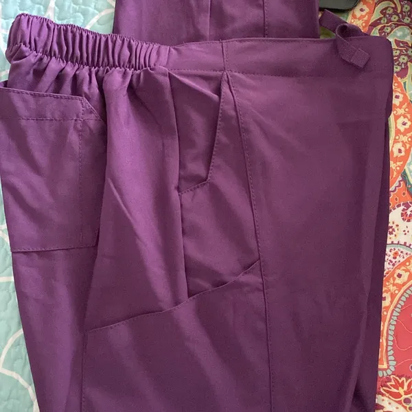 Wonder Wink Women's Flat Front Cargo Pants scrubs eggplant modern fit Small Tall - Image 8