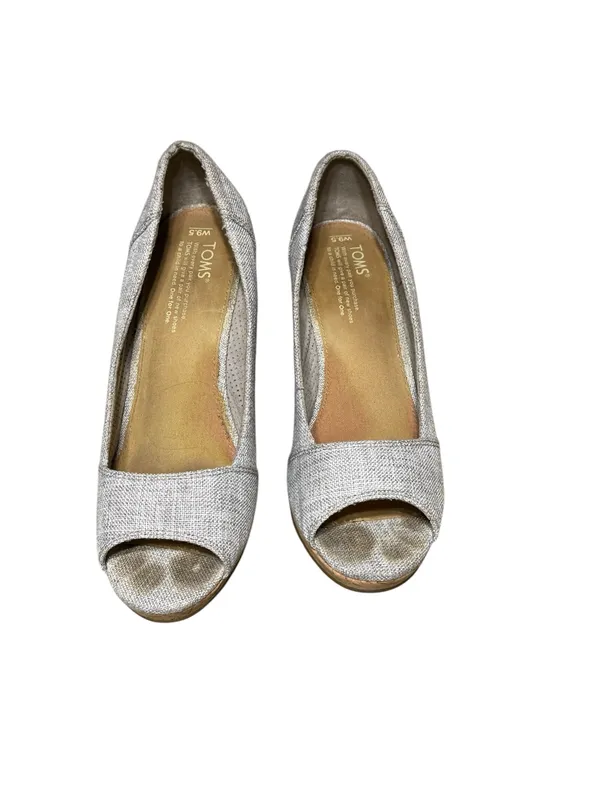 TOMS Women's Shoes Gray Fabric Stella Peep-Toe Wedges Size 9.5 - Image 2