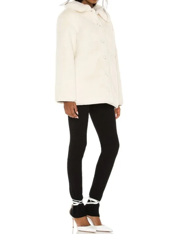 Lovers Friends Natalia Faux Fur Reversible Jacket Ivory Teddy Tan Plaid Coat XS - Image 3
