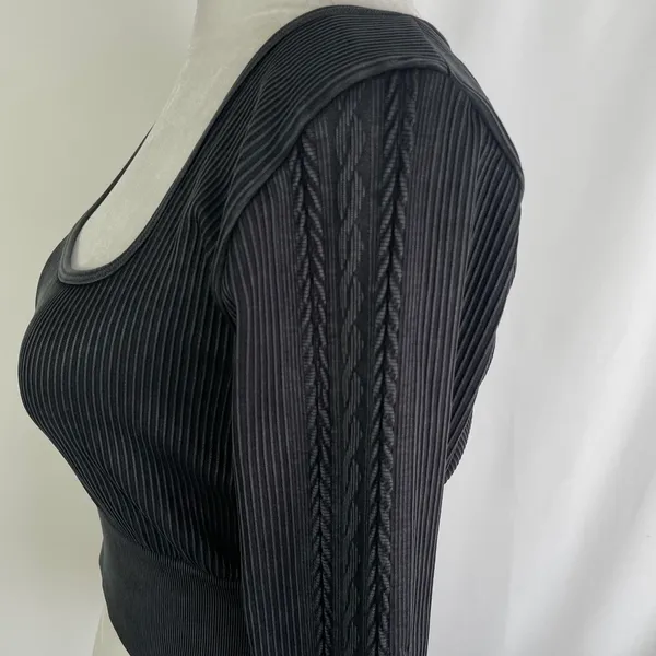 Aerie New Offline Seamless Square Neck Cable Long Sleeve Crop Top Size Large - Image 12