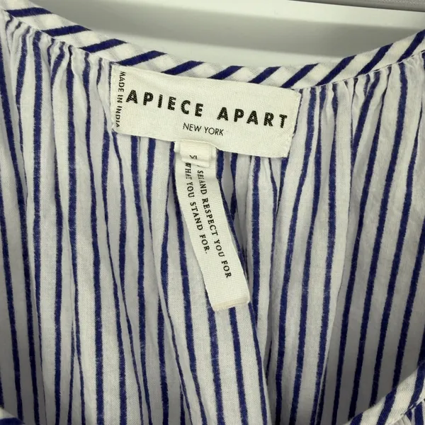 Apiece Apart XL Blue Stripe Baby Doll Ruffle Poplin Coastal‎ Mini Dress Cotton - Image 4