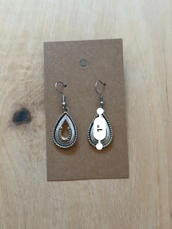 NEW Western Two-Tone Silver Gold Horseshoe Teardrop Dangle Earring - Image 2