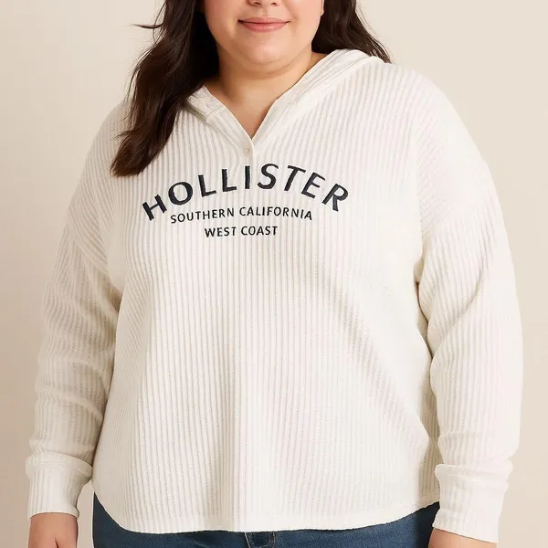 Hollister White Textured Hoodie Size XL – Southern California West Coast Logo - Image 3