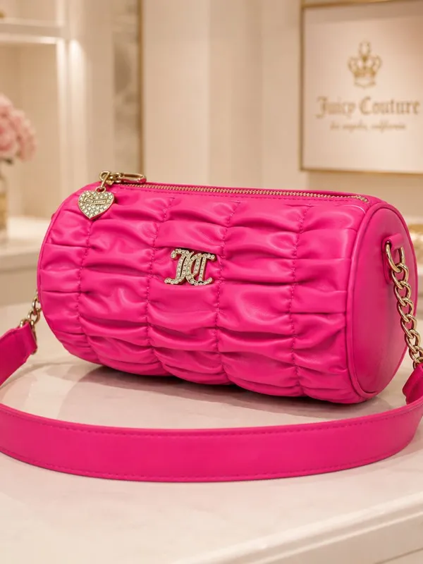 Juicy Couture Run the World Pink Flash Ruched Barrel Shoulder Bag NWT - Image 3