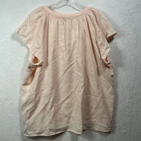 Rails Peach Tencel Linen Smocked Flutter‎ Sleeve Button Front Blouse XL - Image 2
