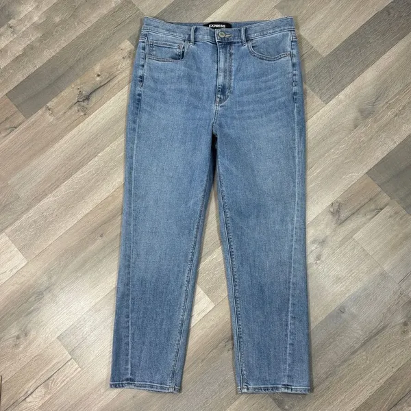 Express Super High Rise Mom Jeans‎ Blue 10 Crop Straight - Image 8
